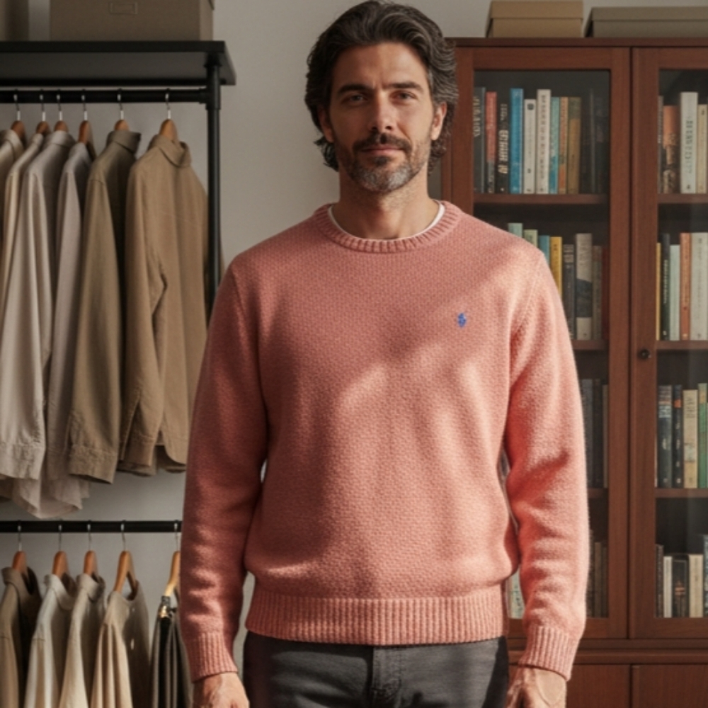 Ralph Lauren Men’s Crewneck Sweater - Pink with Blue Pony
